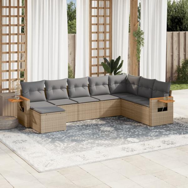 ARDEBO.de - 8-tlg. Garten-Sofagarnitur mit Kissen Beige Poly Rattan