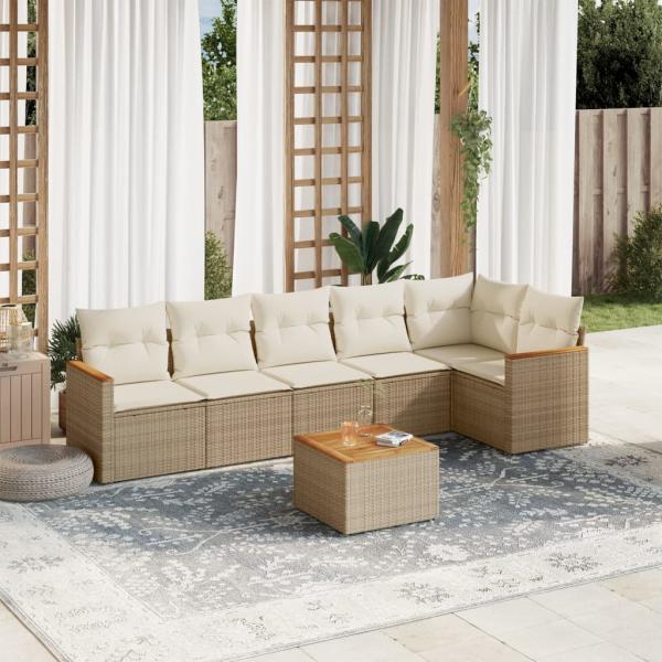 ARDEBO.de - 7-tlg. Garten-Sofagarnitur mit Kissen Beige Poly Rattan