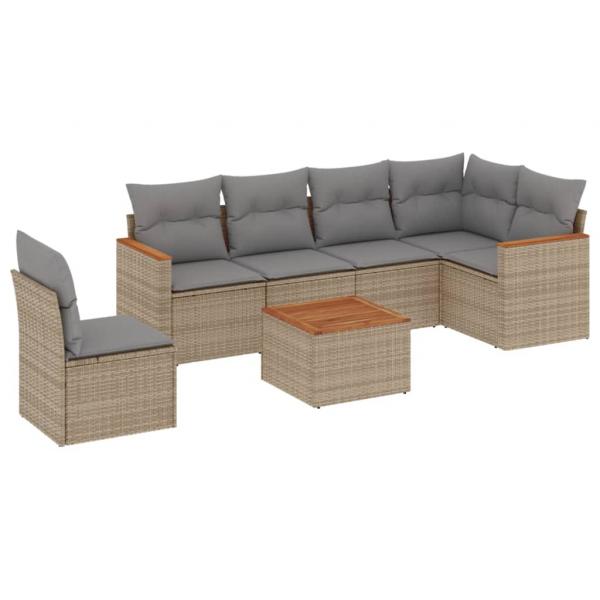 ARDEBO.de - 7-tlg. Garten-Sofagarnitur mit Kissen Beige Poly Rattan