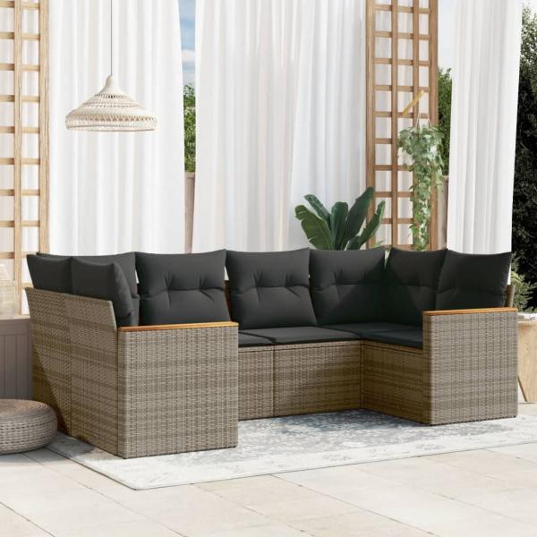 ARDEBO.de - 6-tlg. Garten-Sofagarnitur mit Kissen Grau Poly Rattan