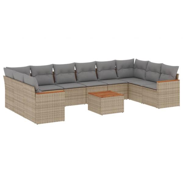 ARDEBO.de - 11-tlg. Garten-Sofagarnitur mit Kissen Beige Poly Rattan