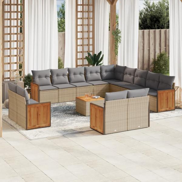 ARDEBO.de - 14-tlg. Garten-Sofagarnitur mit Kissen Beige Poly Rattan