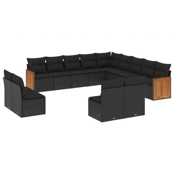 ARDEBO.de - 13-tlg. Garten-Sofagarnitur mit Kissen Schwarz Poly Rattan