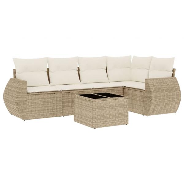 6-tlg. Garten-Sofagarnitur mit Kissen Beige Poly Rattan