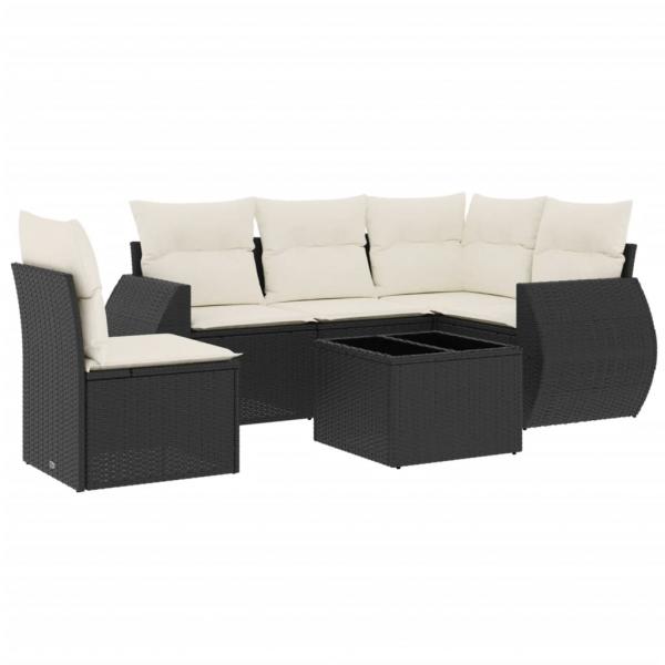 ARDEBO.de - 6-tlg. Garten-Sofagarnitur mit Kissen Schwarz Poly Rattan