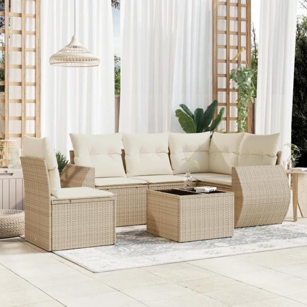 ARDEBO.de - 6-tlg. Garten-Sofagarnitur mit Kissen Beige Poly Rattan