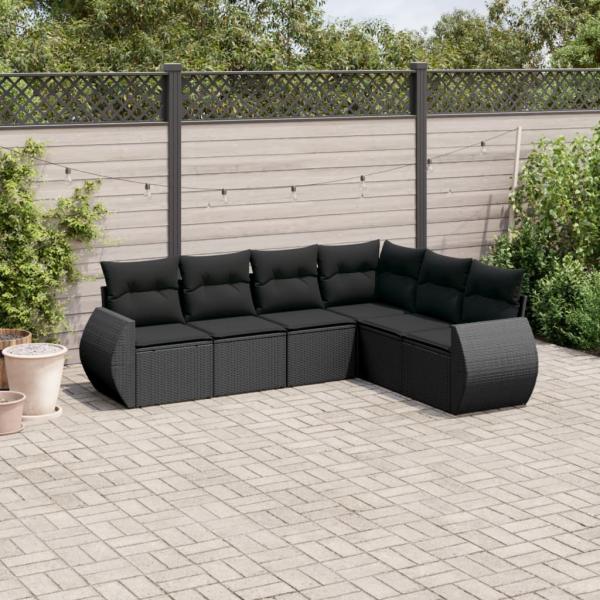 ARDEBO.de - 6-tlg. Garten-Sofagarnitur mit Kissen Schwarz Poly Rattan