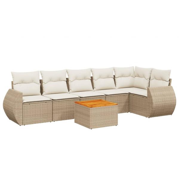 ARDEBO.de - 7-tlg. Garten-Sofagarnitur mit Kissen Beige Poly Rattan