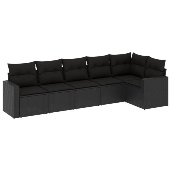 ARDEBO.de - 6-tlg. Garten-Sofagarnitur mit Kissen Schwarz Poly Rattan