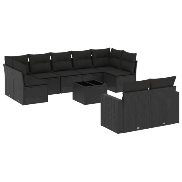 ARDEBO.de - 10-tlg. Garten-Sofagarnitur mit Kissen Schwarz Poly Rattan