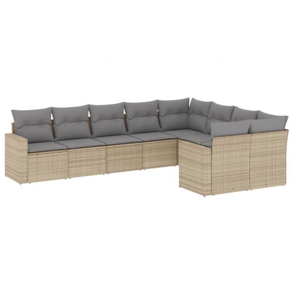 9-tlg. Garten-Sofagarnitur mit Kissen Beige Poly Rattan