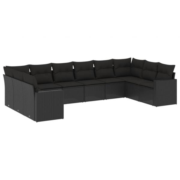 ARDEBO.de - 10-tlg. Garten-Sofagarnitur mit Kissen Schwarz Poly Rattan