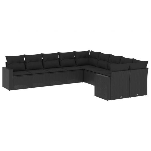 ARDEBO.de - 10-tlg. Garten-Sofagarnitur mit Kissen Schwarz Poly Rattan