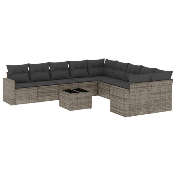 ARDEBO.de - 11-tlg. Garten-Sofagarnitur mit Kissen Grau Poly Rattan