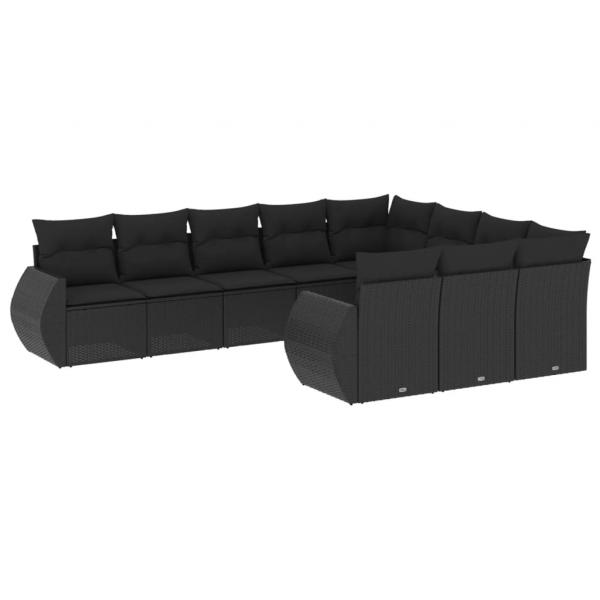 ARDEBO.de - 10-tlg. Garten-Sofagarnitur mit Kissen Schwarz Poly Rattan