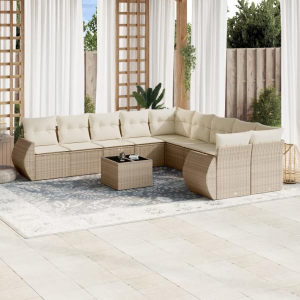 ARDEBO.de - 11-tlg. Garten-Sofagarnitur mit Kissen Beige Poly Rattan