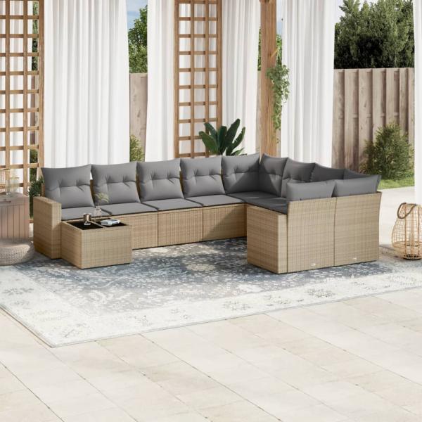 ARDEBO.de - 10-tlg. Garten-Sofagarnitur mit Kissen Beige Poly Rattan