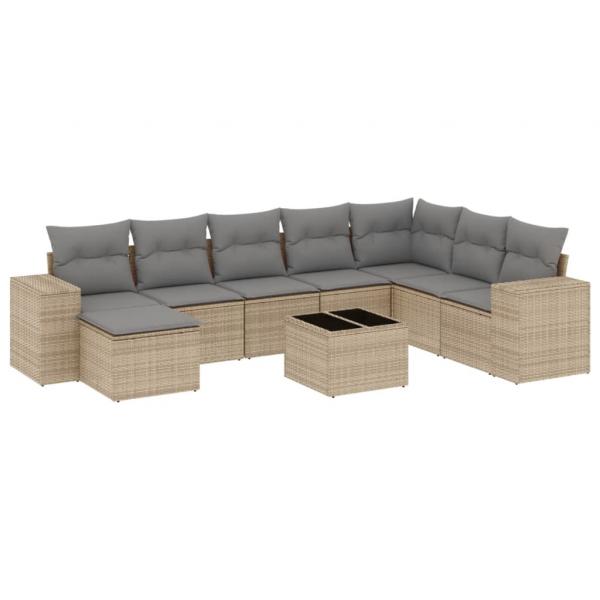 ARDEBO.de - 9-tlg. Garten-Sofagarnitur mit Kissen Beige Poly Rattan