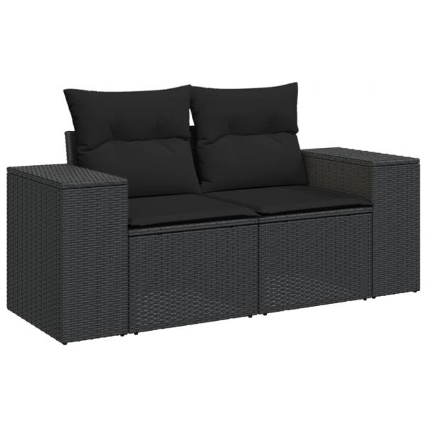 9-tlg. Garten-Sofagarnitur mit Kissen Schwarz Poly Rattan