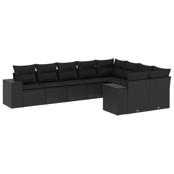 9-tlg. Garten-Sofagarnitur mit Kissen Schwarz Poly Rattan