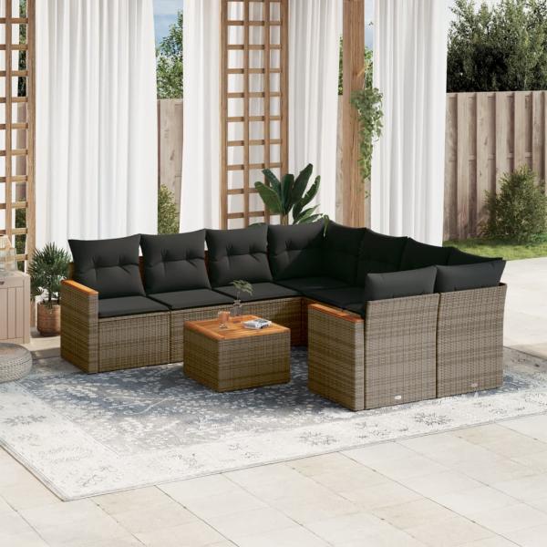 ARDEBO.de - 9-tlg. Garten-Sofagarnitur mit Kissen Grau Poly Rattan