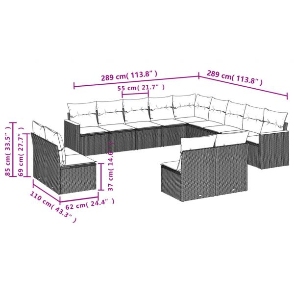 13-tlg. Garten-Sofagarnitur mit Kissen Beige Poly Rattan