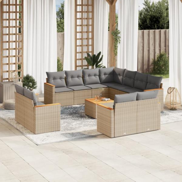 ARDEBO.de - 12-tlg. Garten-Sofagarnitur mit Kissen Beige Poly Rattan