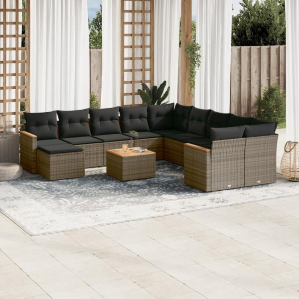 ARDEBO.de - 12-tlg. Garten-Sofagarnitur mit Kissen Grau Poly Rattan