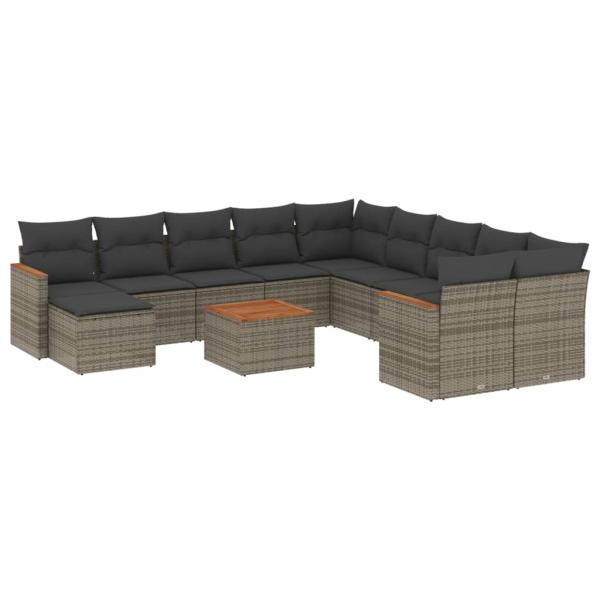 12-tlg. Garten-Sofagarnitur mit Kissen Grau Poly Rattan