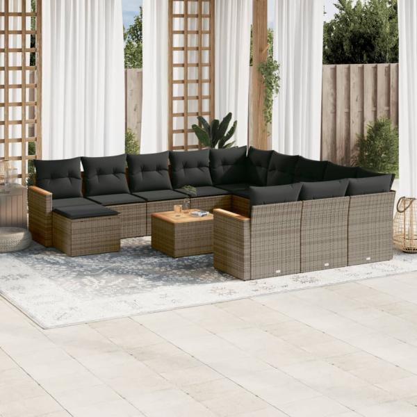 ARDEBO.de - 13-tlg. Garten-Sofagarnitur mit Kissen Grau Poly Rattan