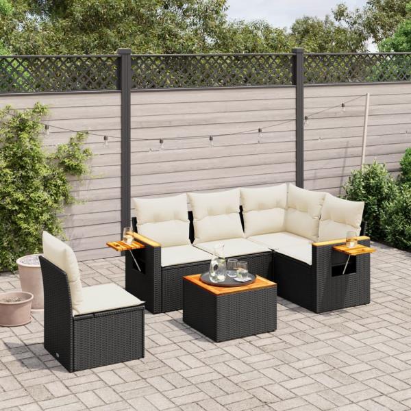 ARDEBO.de - 6-tlg. Garten-Sofagarnitur mit Kissen Schwarz Poly Rattan