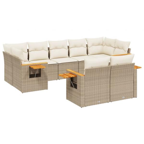 9-tlg. Garten-Sofagarnitur mit Kissen Beige Poly Rattan