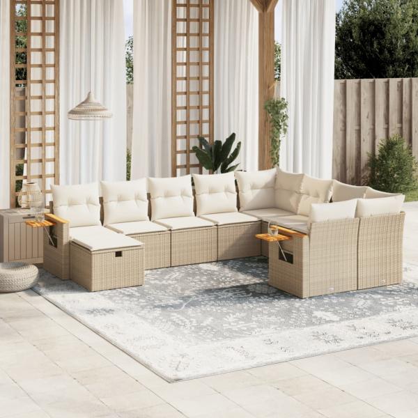 ARDEBO.de - 10-tlg. Garten-Sofagarnitur mit Kissen Beige Poly Rattan