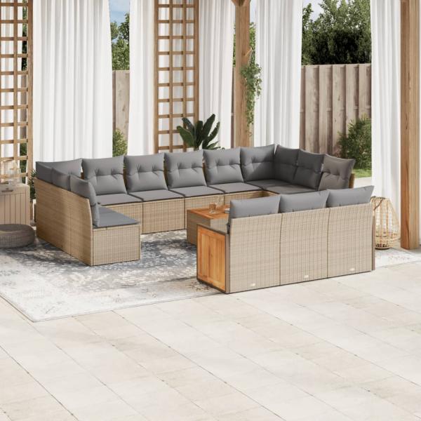 ARDEBO.de - 14-tlg. Garten-Sofagarnitur mit Kissen Beige Poly Rattan