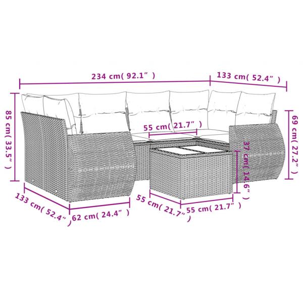 7-tlg. Garten-Sofagarnitur mit Kissen Grau Poly Rattan