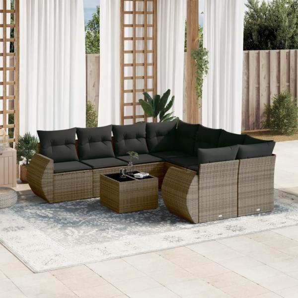 ARDEBO.de - 9-tlg. Garten-Sofagarnitur mit Kissen Grau Poly Rattan