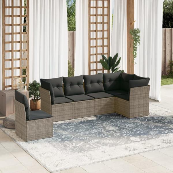 ARDEBO.de - 6-tlg. Garten-Sofagarnitur mit Kissen Grau Poly Rattan