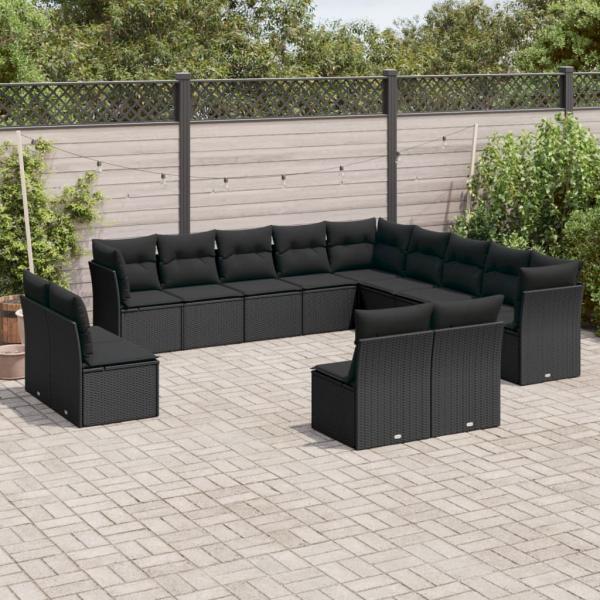 ARDEBO.de - 13-tlg. Garten-Sofagarnitur mit Kissen Schwarz Poly Rattan