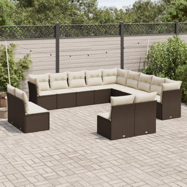 ARDEBO.de - 13-tlg. Garten-Sofagarnitur mit Kissen Braun Poly Rattan