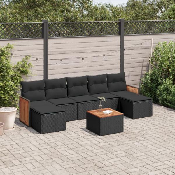 ARDEBO.de - 8-tlg. Garten-Sofagarnitur mit Kissen Schwarz Poly Rattan