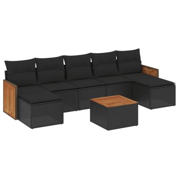 8-tlg. Garten-Sofagarnitur mit Kissen Schwarz Poly Rattan