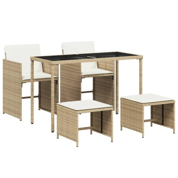 ARDEBO.de - 5-tlg. Garten-Essgruppe mit Kissen Beige Poly Rattan