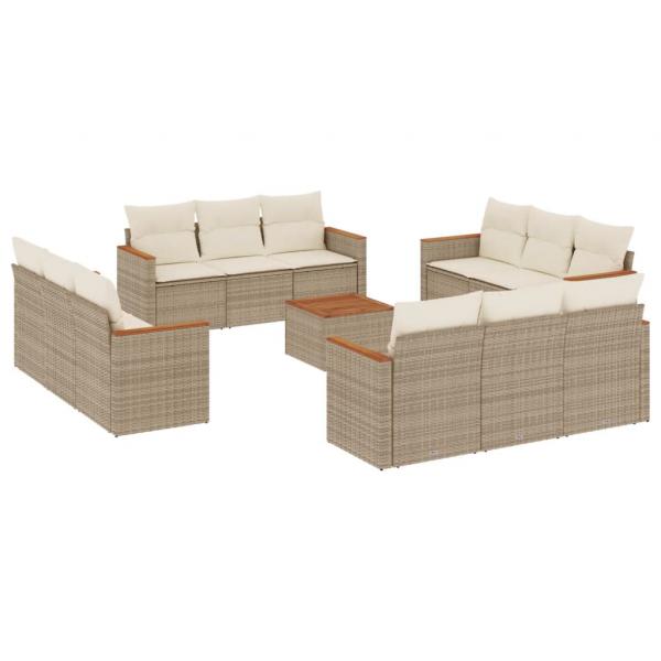 13-tlg. Garten-Sofagarnitur mit Kissen Beige Poly Rattan