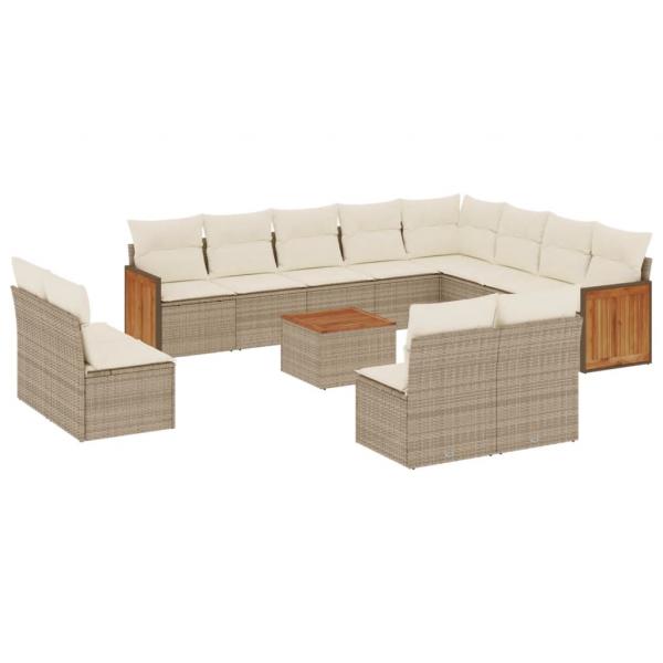 ARDEBO.de - 13-tlg. Garten-Sofagarnitur mit Kissen Beige Poly Rattan