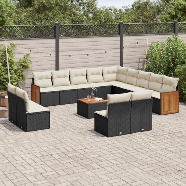 ARDEBO.de - 14-tlg. Garten-Sofagarnitur mit Kissen Schwarz Poly Rattan