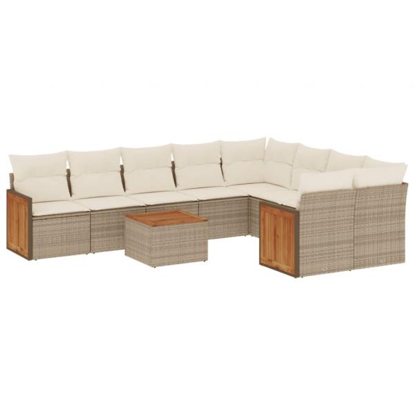 ARDEBO.de - 10-tlg. Garten-Sofagarnitur mit Kissen Beige Poly Rattan