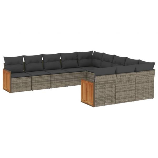 ARDEBO.de - 11-tlg. Garten-Sofagarnitur mit Kissen Grau Poly Rattan