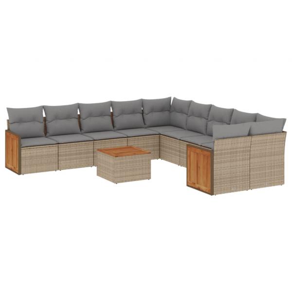 ARDEBO.de - 11-tlg. Garten-Sofagarnitur mit Kissen Beige Poly Rattan