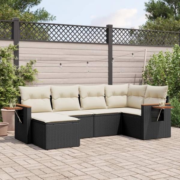 ARDEBO.de - 6-tlg. Garten-Sofagarnitur mit Kissen Schwarz Poly Rattan