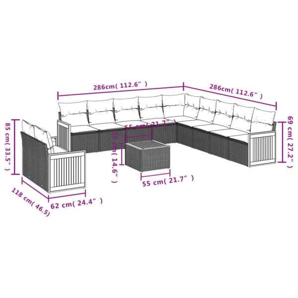 12-tlg. Garten-Sofagarnitur mit Kissen Grau Poly Rattan